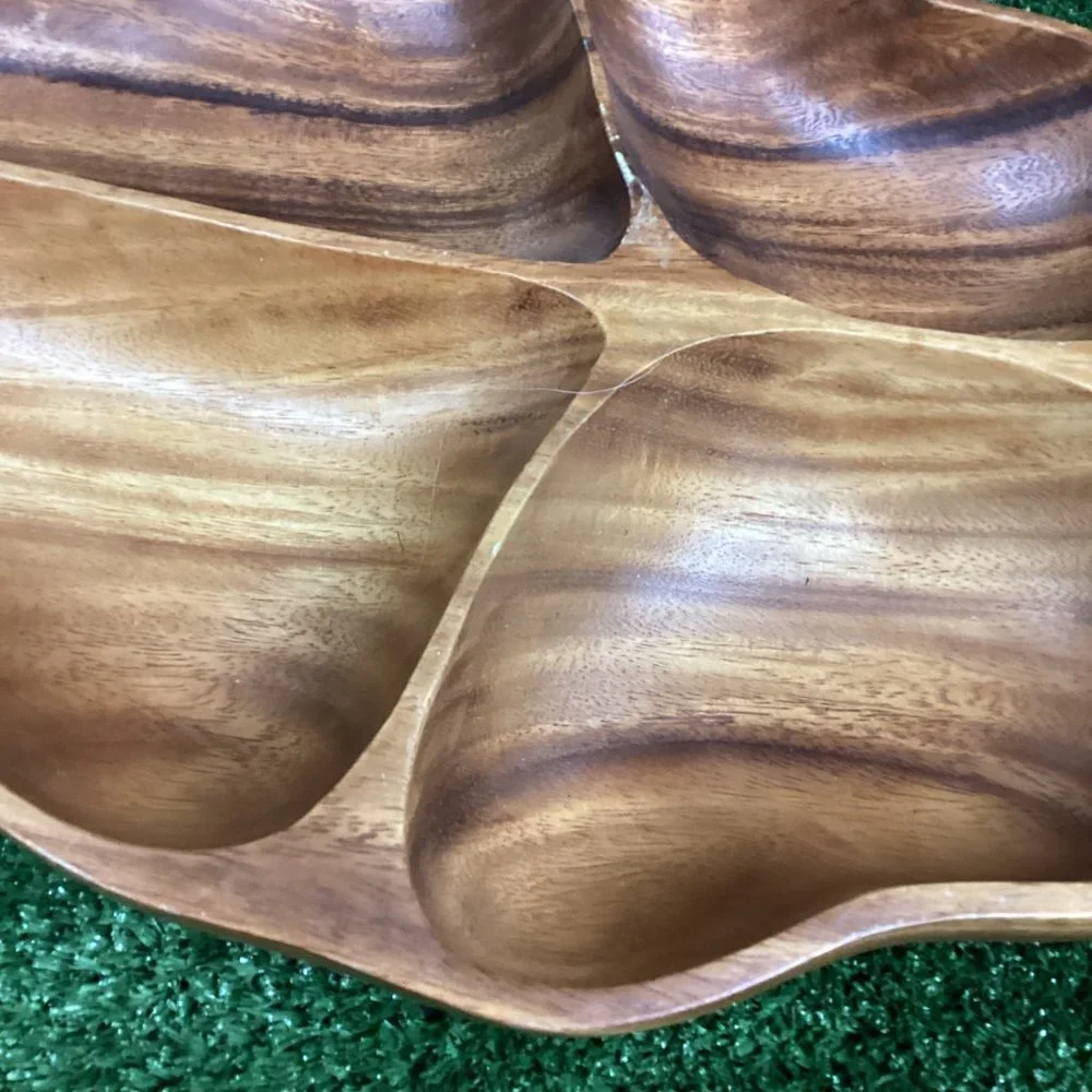 Vintage Monkey Pod Wooden Leaf Bowl